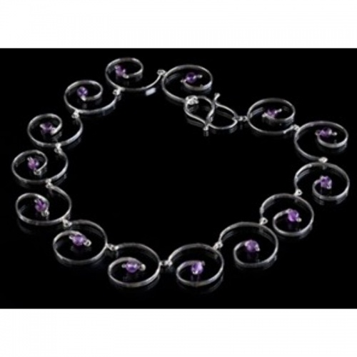 Handcrafted Sterling Silver Peruvian Good Luck G Shape Amethyst Necklace